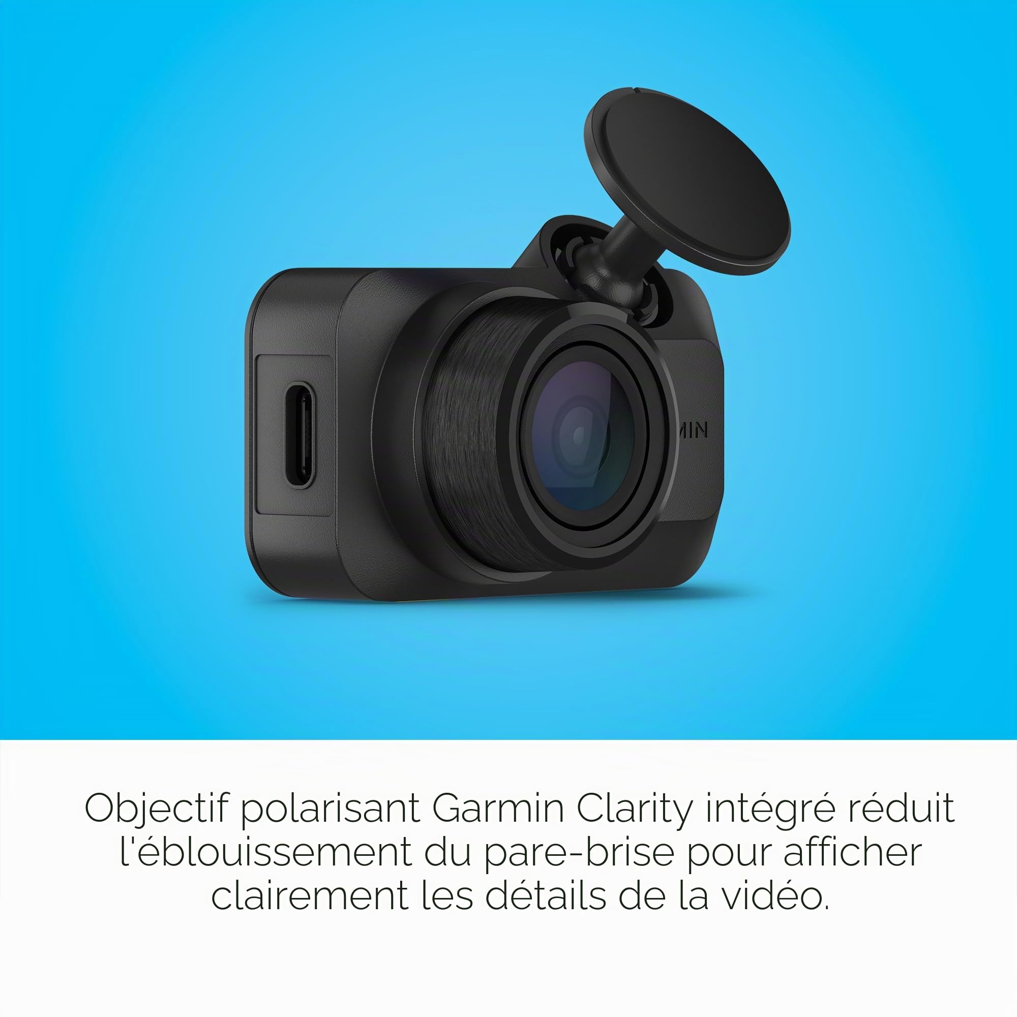 Garmin Dash Cam™ Mini 3, caméra embarquée HD 1080p Ultra-compacte avec Un Champ de Vision de 140 degrés, polarisateur Clarity™ intégré, Commande vocale, Enregistrement Automatique