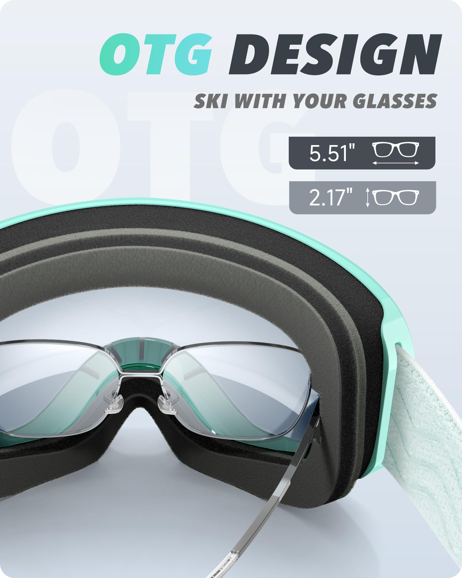 Gogle narciarskie Gogle snowboardowe dla mężczyzn kobiet dorosłych młodzieży, okulary OTG/100% ochrona przed promieniowaniem UV/przeciwmgielne/szerokie widzenie