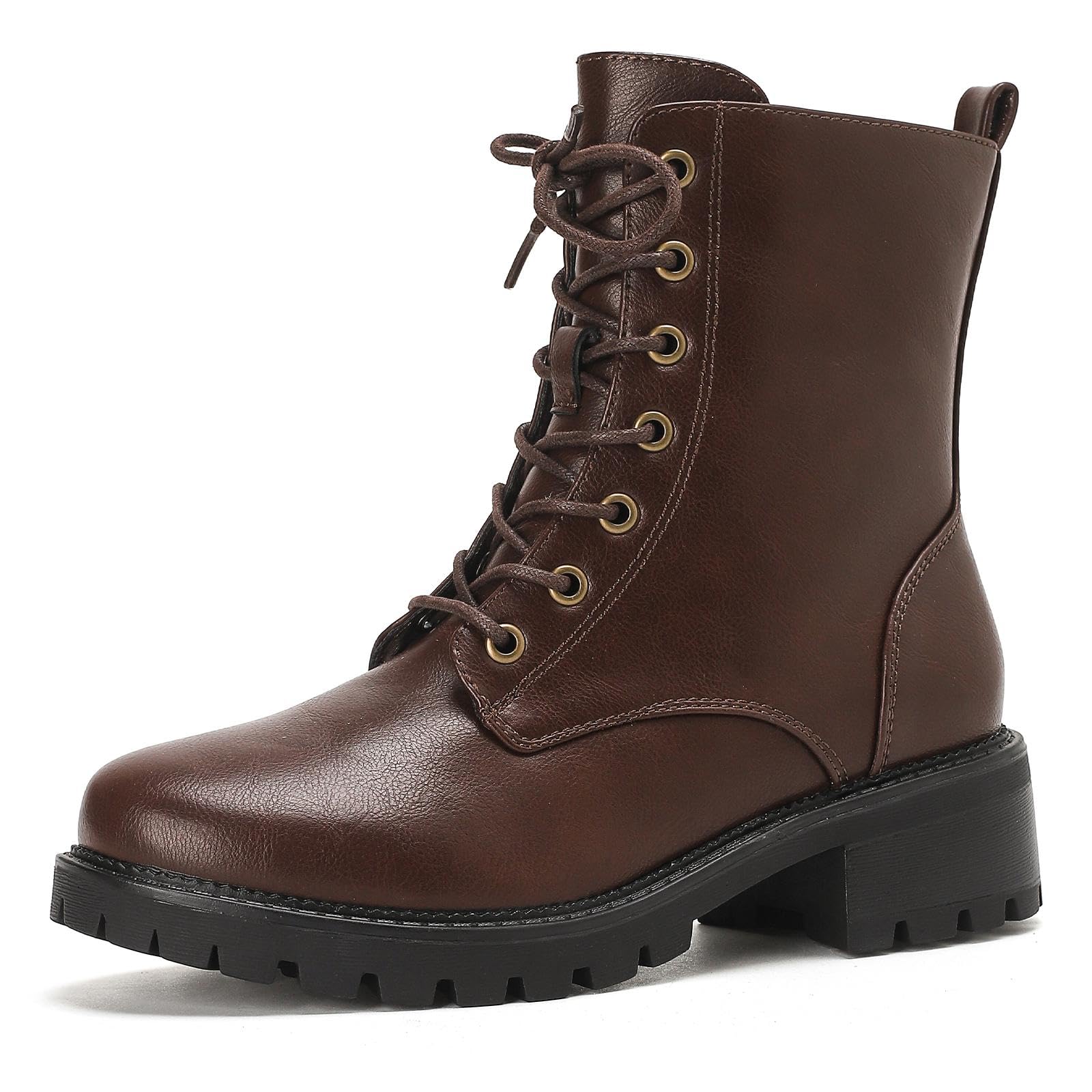 Putu Damen Stiefel mit Schnürung seitlichem Reißverschluss Modische Schnürstiefeletten aus Kunstleder mit Profilsohle Herbst Winter Boots für Alltag Freizeit