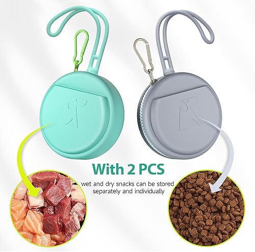 Miniatura 7 de BARKIE Bolsa pequeña de silicona para perros con clicker de entrenamiento para mascotas, 2 unidades, cremallera de metal duradera, correa integrada,