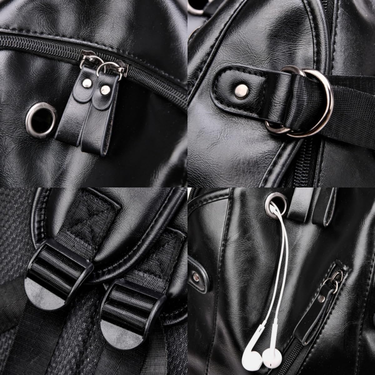 FUNSEED Backpack for Men, Fashion Large Capacity Soft PU Leather Business Casual Rucksack for Travel Work (Black)