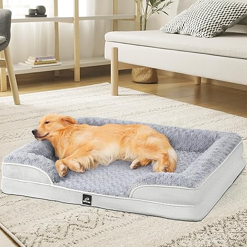 Miniatura 8 de Cama ortopédica para perros de tamaño grande y mediano, cama grande de espuma viscoelástica lavable, sofá mediano para mascotas con funda extraíble,