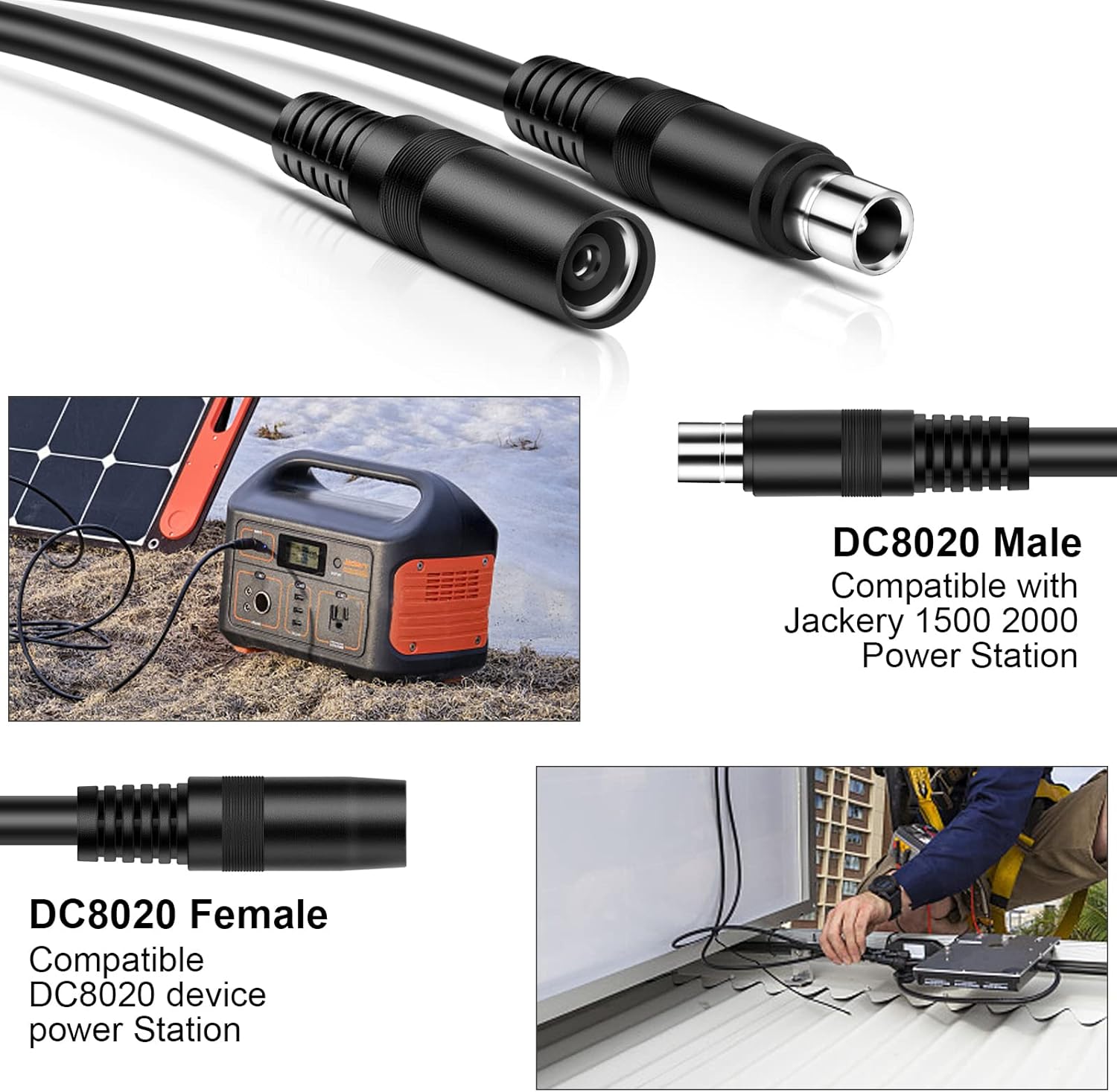 iGreely 8mm Extension Cable DC 8020 Cord Compatible with Jackery 1500 2000 for Solar Generator Portable Power Station and Solar Panel 14AWG (15Ft)