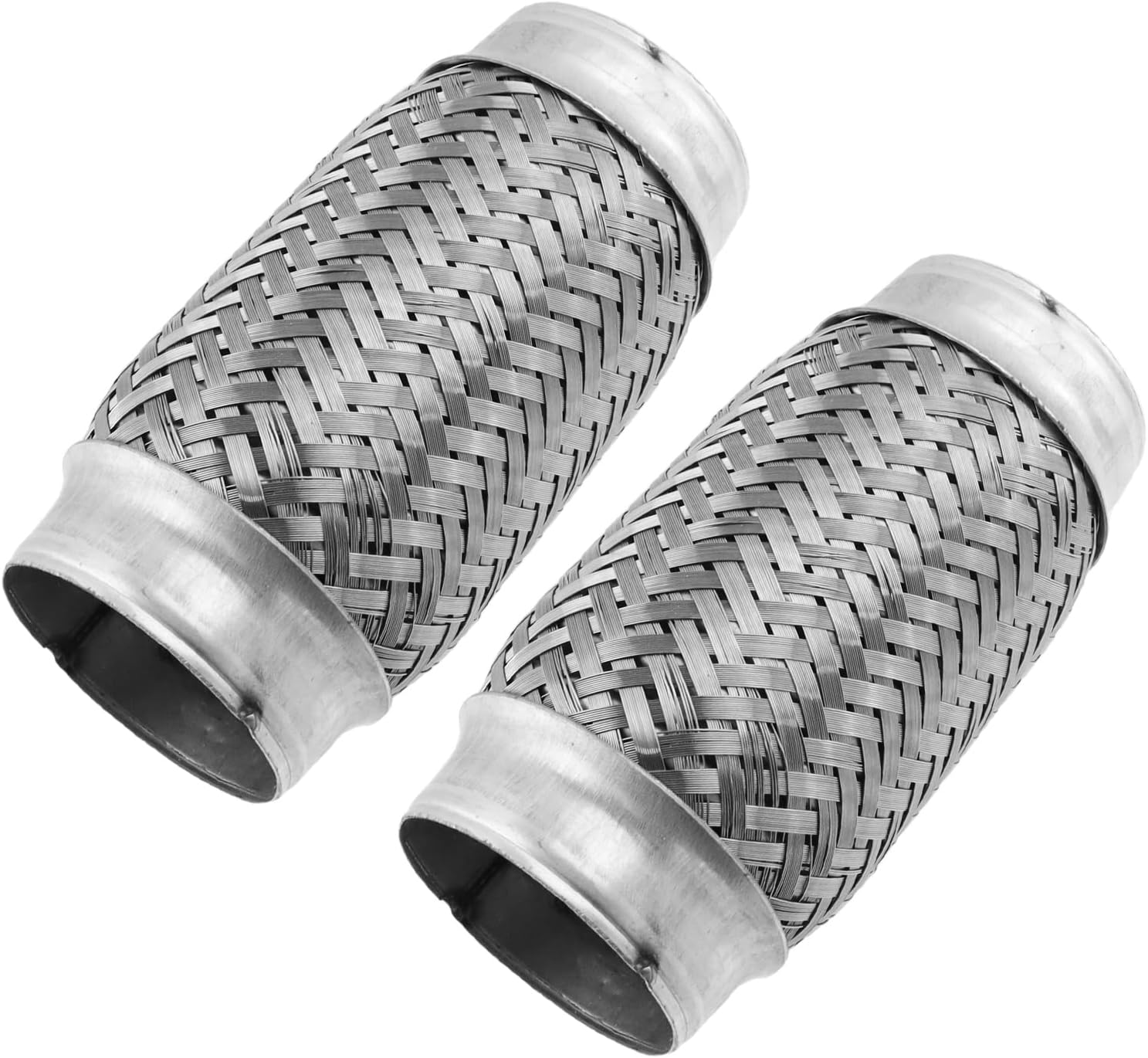 Exhaust Flex Pipe, 2.5 ID Flexible Pipe, Stainless Steel Universal Heavy Duty Double Braid Exhaust Flex Tube, 15.7x6.6cm/6.18"x2.6"(LxW), 2 PCS (Silver)