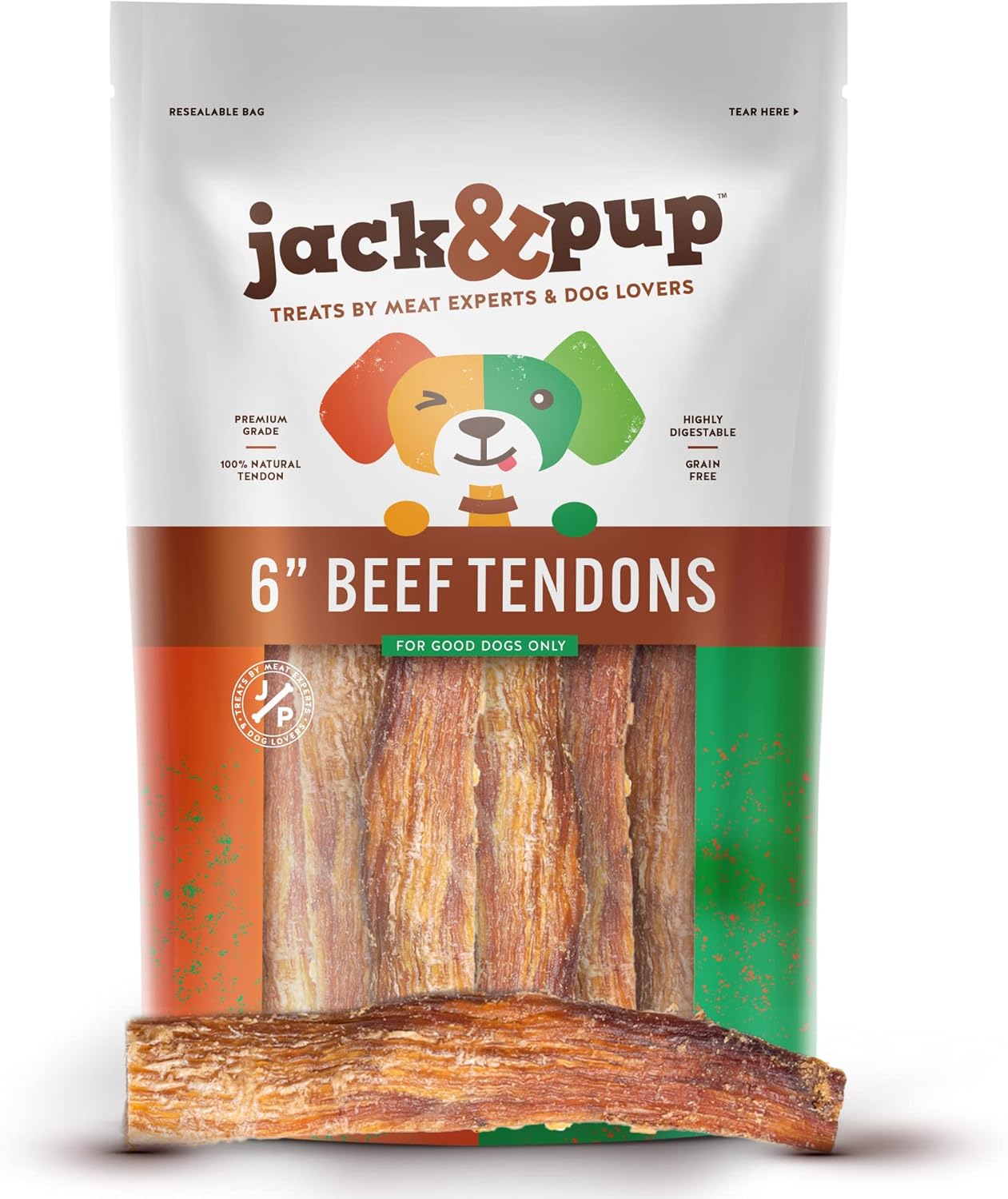 Jack&Pup Beef Backstrap Tendons for Dogs 6" Large Dog