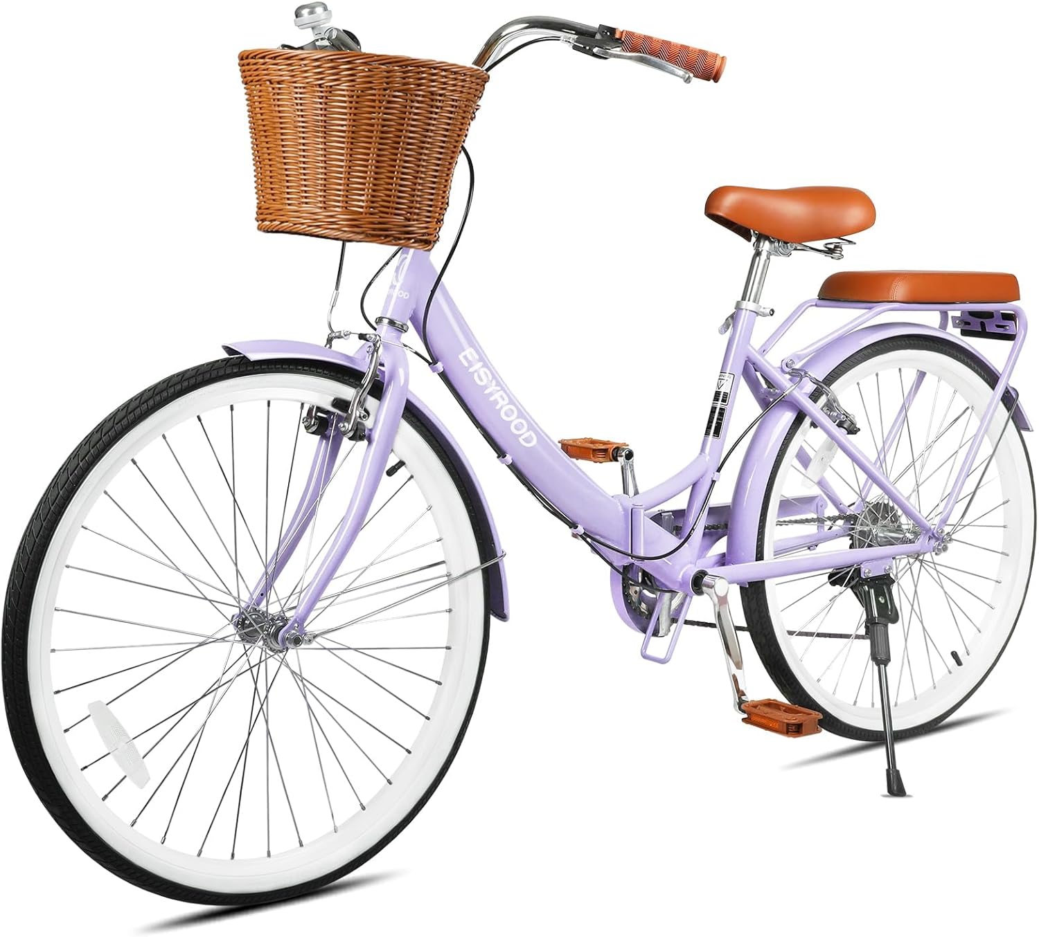26” Folding Beach Cruiser Bike for Women, 7-Speed City Commuting's Bicycle with Basket & Rack, Perfect for Ladies Bike, Ideal for Women and Adults, Purple