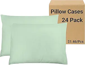 ZPECC Pillow Cases Bulk 24 Pack - Standard Pillowcases with Envelope Closure, Soft Brushed Microfiber Pillow Cover for Hotel Airb&bs Hospital Bedding Essential, Celadon
