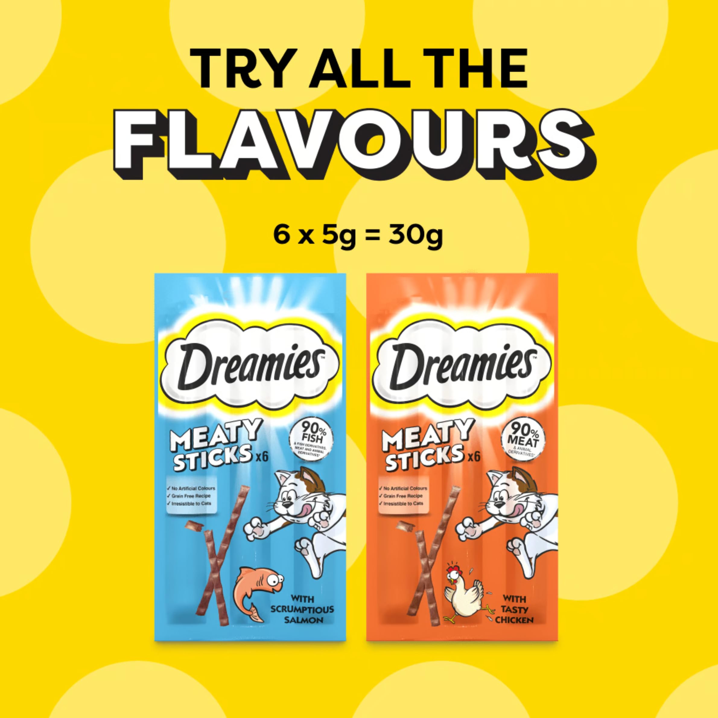 Dreamies Meaty Sticks Katzen-Leckerlis für ausgewachsene Katzen mit leckerem Lachs, 30 g