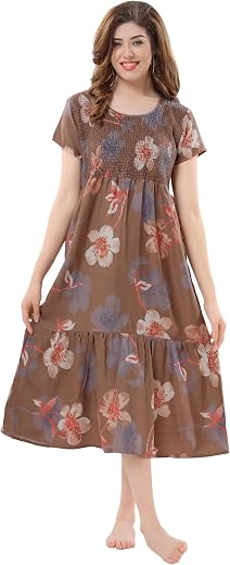 Women’s Smoking Soft Alpine Short Nighty | Premium Half Sleeve Night Dress with Side Pockets &amp; Comfortable Fit