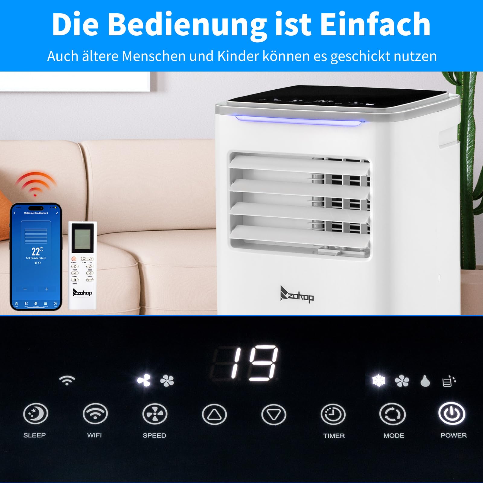 LEADZM Mobile Klimagerät 10000BTU 1120W bis 32㎡ Abluftschlauch | Kompakte mobile Klimaanlage für Wohnzimmer Büros