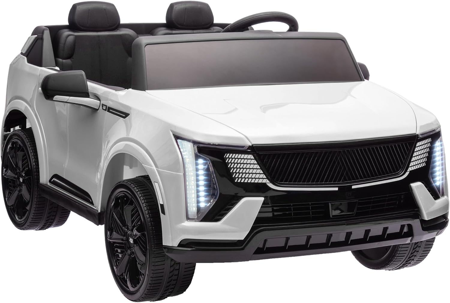 Qaba 2-Seater Ride on Truck, 12V Cadillac Escalade IQ 2025 Licensed Kids Electric Car with 10AH Big Battery, Parent Remote Control, 4 Spring Suspension Wheels, LED Lights, Music Horn, White