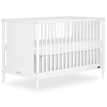 Dream On Me Clover 4-In-1 Modern Island Crib With Rounded Spindles In White, Convertible Crib, Mid-Century Meets Modern, Coordinates With The Clover Changing Table
