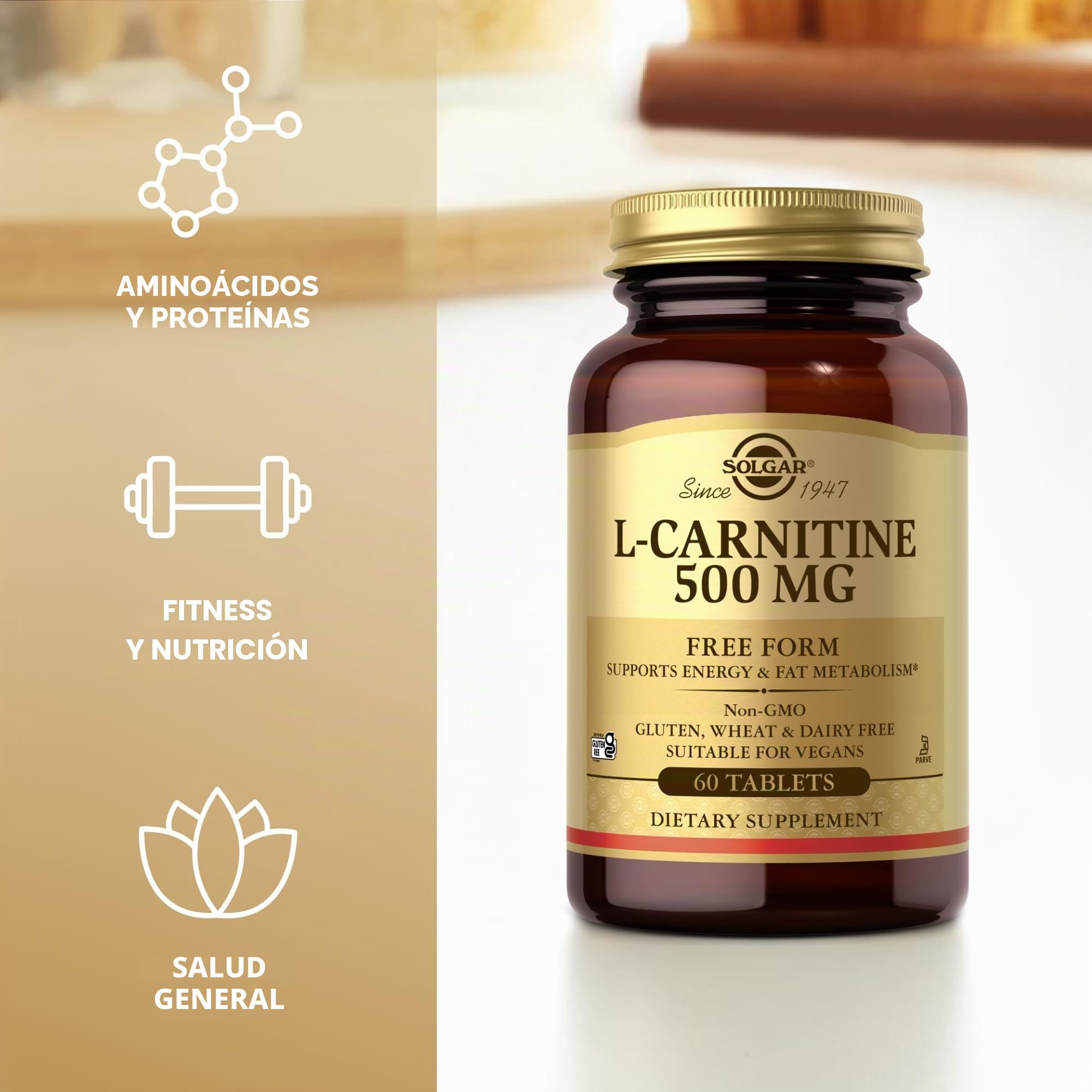 Solgar L-Carnitina Comprimidos de 500 mg, Envase de 60