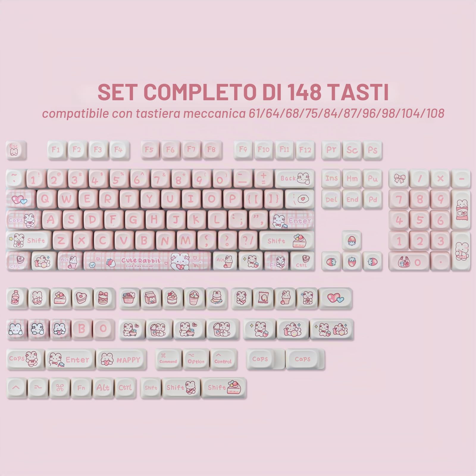 Keycaps PBT Custom Keycaps Set Pink Bunny 148 tasti Sublimazione del colore Profilo MOA Keycaps per layout ANSI Cherry MX Tastiere meccaniche