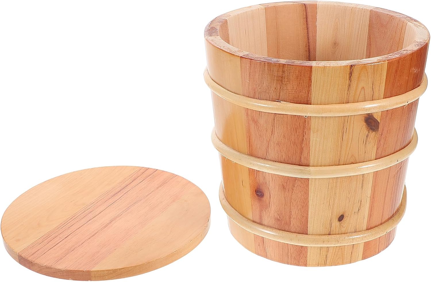 Wooden Sushi Oke Rice Bucket round Rice Mixing Tub Food Storage Container for Home Kitchen Traditional Japanese Barrel
