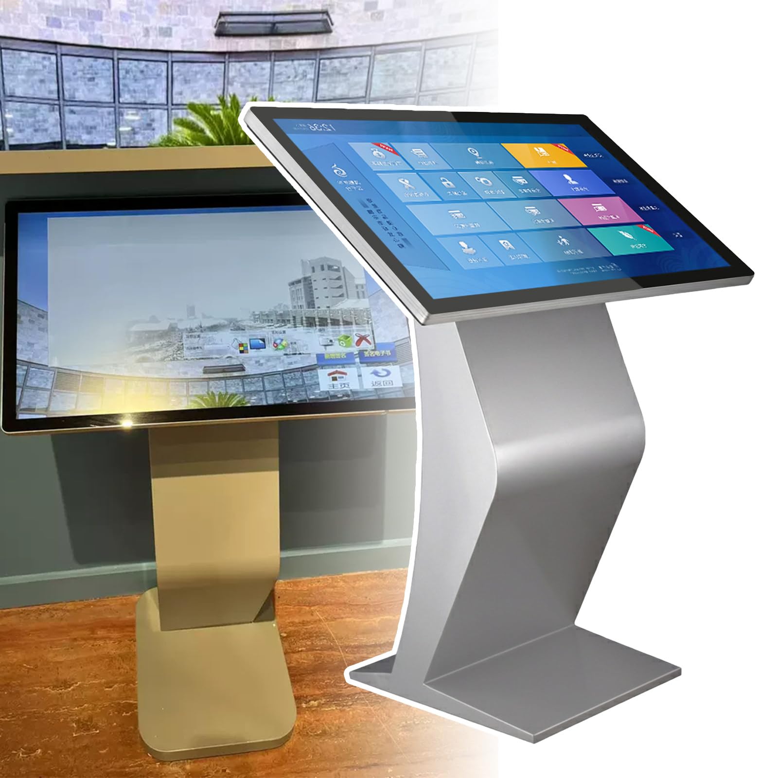 Borne D'affichage Dynamique avec écran Tactile Capacitif Multipoint 22/32 Pouces, écran LCD Interactif pour La Navigation en Centre Commercial Silver-22Inch