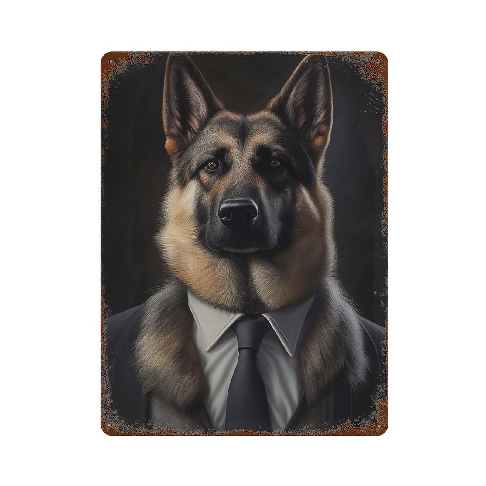 German Shepherd Dog Suit Rusty Metal Tin Sign 15.7"x11.8", for Pub, Kitchen And Man Cave Decor, Farmhouse Wall Decor