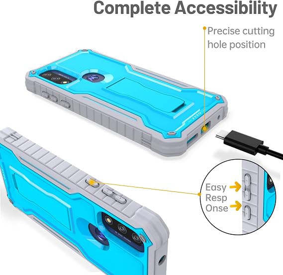 FITO for Moto G Pure Case, Dual Layer Shockproof Heavy Duty Case with a Glass Screen Protector, Built-in Kickstand (Blue)