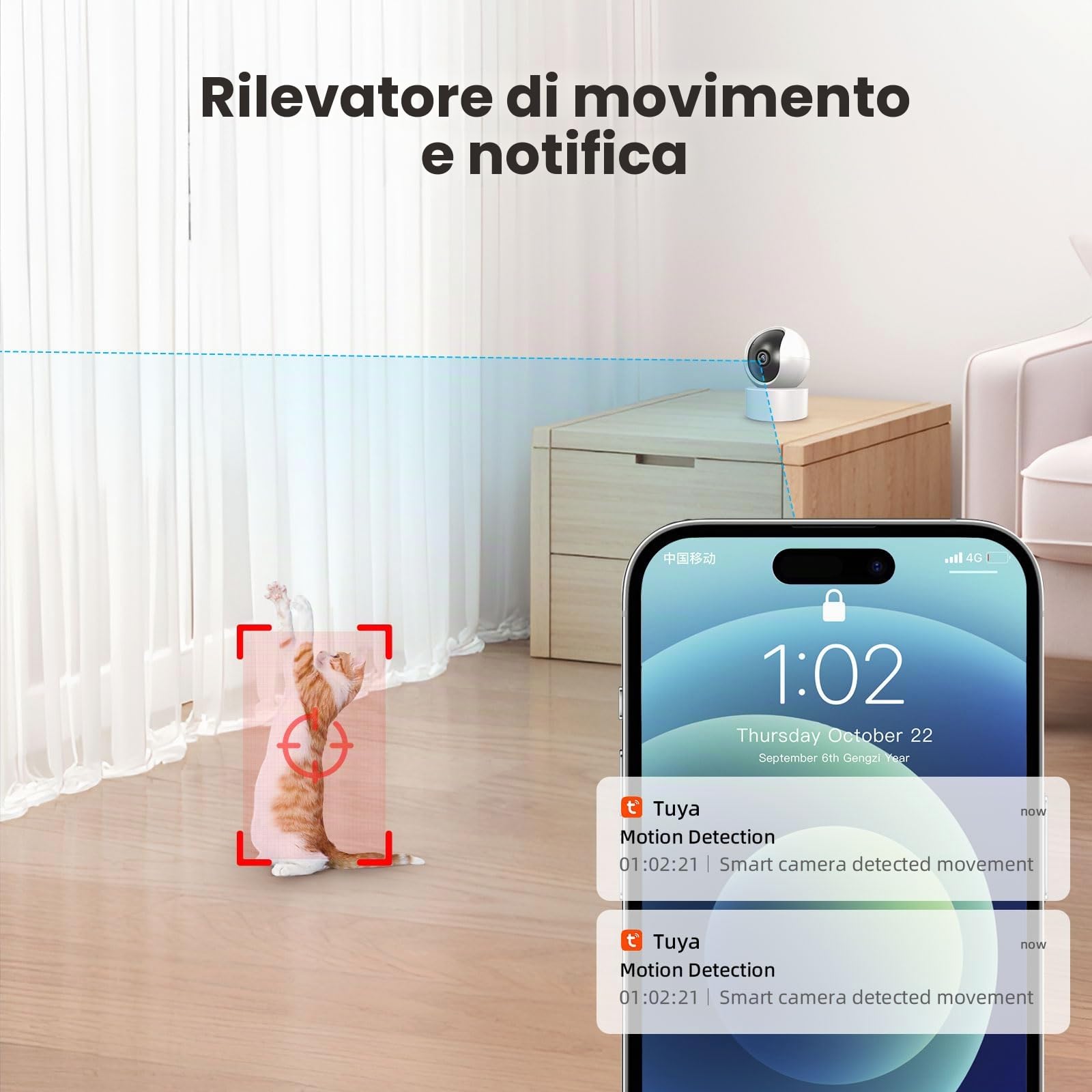 XNY Telecamera Wi-Fi Interno 2MP Tuya Smart Life, 1080P Pan/Tilt Videocamera Sorveglianza, Audio Bidirezionale, Visione Notturna, Rilevamento di Movimento, Notifica in Tempo Real