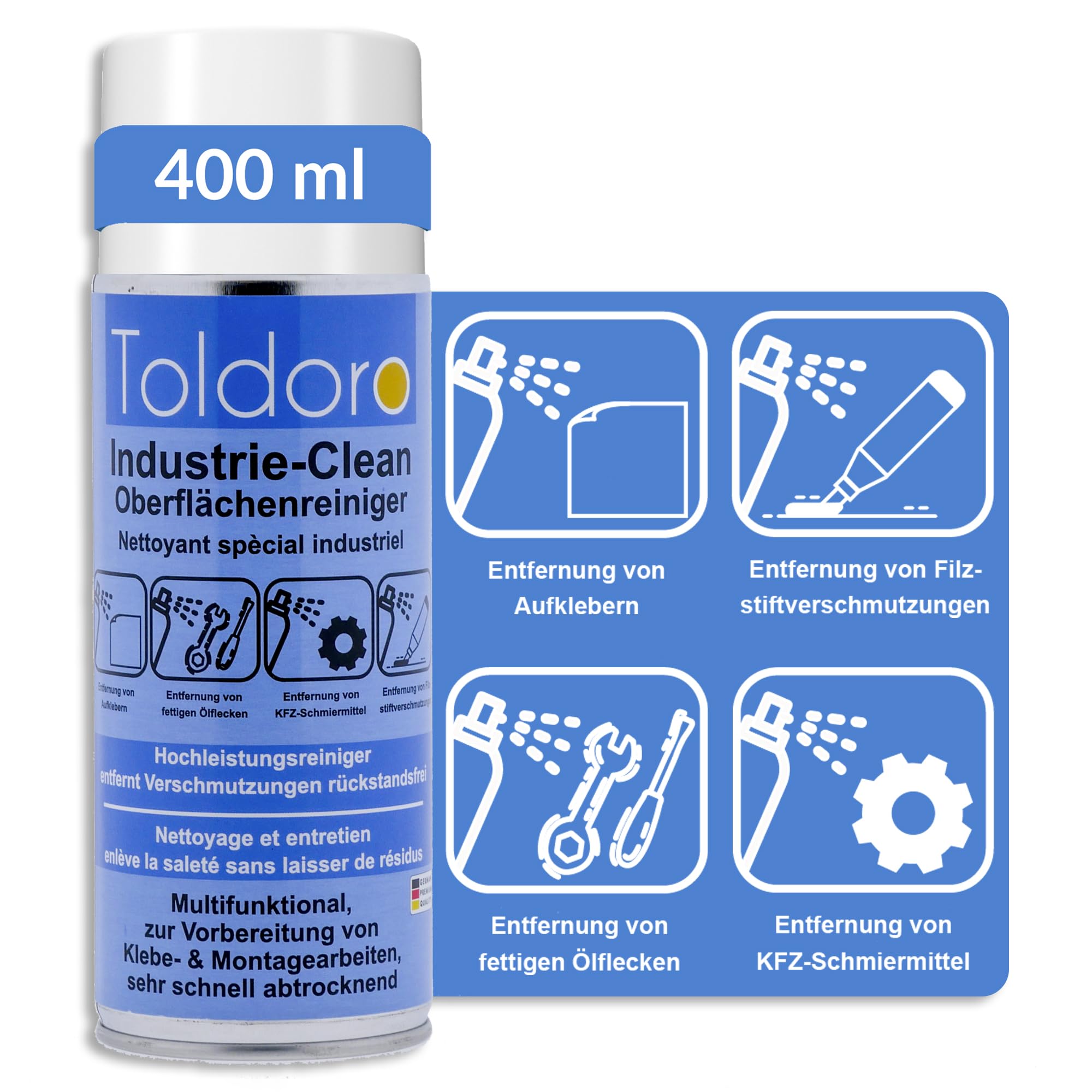 Toldoro Industriereiniger, Etikettenentferner, Maschinenreiniger, Klebereste Entferner, Klebstoffentferner, Etikettenlöser, Entfetter Spray (1x 400ml)