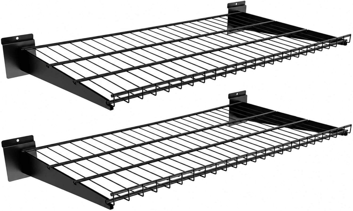 Slatwall Shelves 24 Inch, 2 Pack Slat Wall Shelf, Heavy Duty Metal Wire Garage Storage Shelves, Black