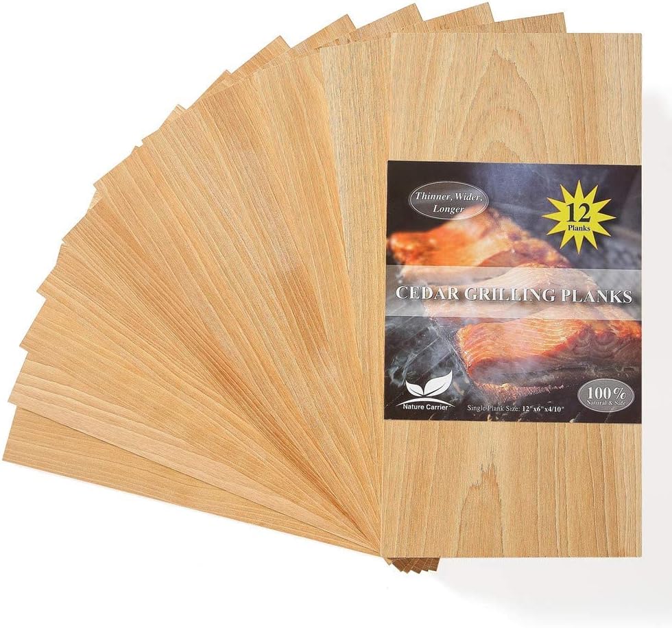 Nature Carrier Cedar Planks for Grilling Salmon, Fish, Meat, Veggies and More. Add Extra Smoky Cedar Flavor - BBQ Wood Cedar Grill Planks Boards for Seasoning, Smoking, Cooking Salmon. (12 Pack) : Patio, Lawn & Garden