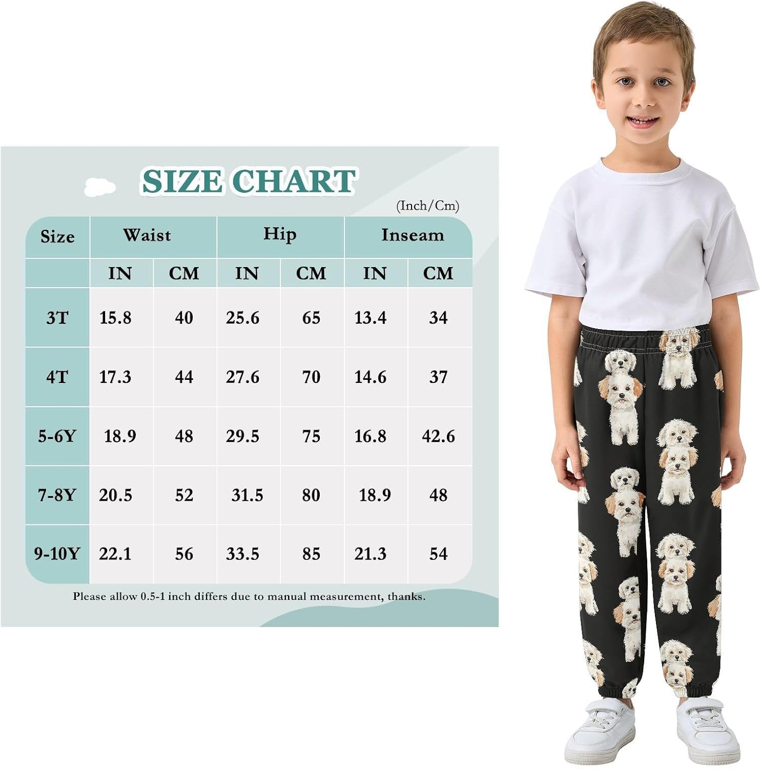 Boy Sweatpants Animal Lovely Dog Joggers Casual Athletic Pants Kids Elastic Waist Cuffed with Pockets