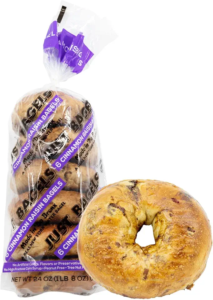 Just Bagels - Cinnamon Raisin Bagels - 2 Packs Of 6 Bagels Per Pack - 12 Total Non-GMO.