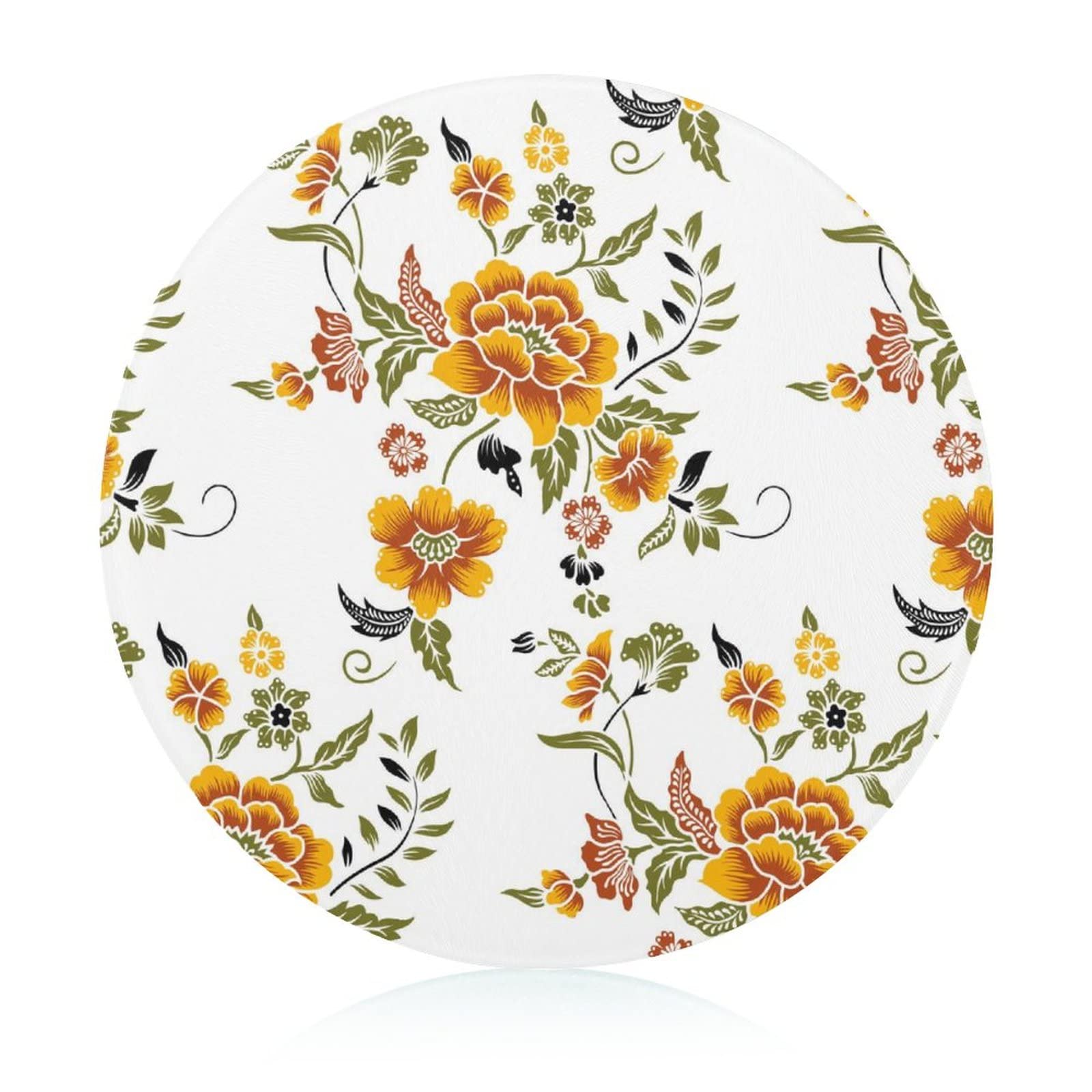 Planche à découper en verre fleurs orange 20 cm antidérapante pour cuisine