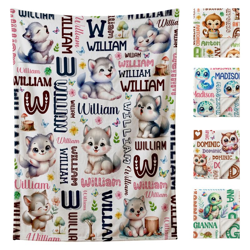 Image of Custom Wolf Blanket for Boys Girls,Ultra Soft Personalized Gifts Baby Blanket,Customized Throw for Toddlers Newborn Stroller Crib,60 inchx80 inch