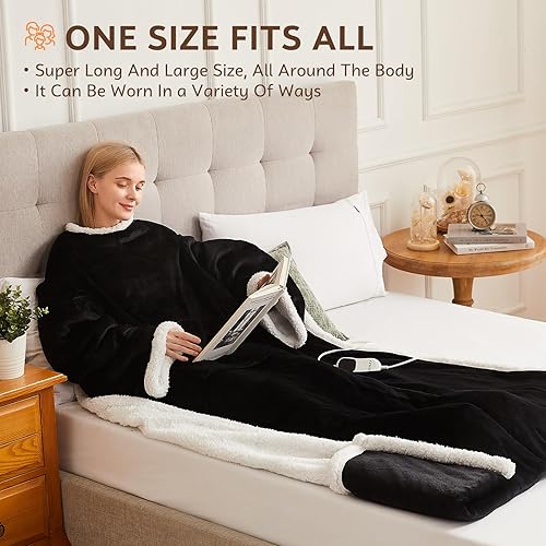 Miniatura 6 de PLOATH Manta térmica eléctrica portátil, manta térmica con 10 niveles de calefacción, manta térmica con capucha con bolsillos para los pies y