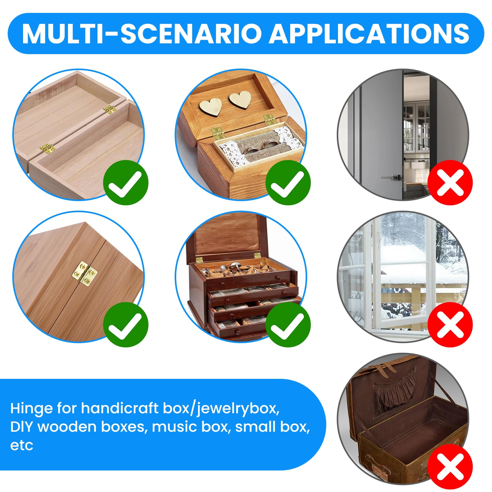 SDTC Tech 24-Pack Mini Hinges 13x12mm 180 Degree Rotation Antique Butt Hinge with Mounting Nails for Jewelry Box Dollhouse Cabinet Closet Wooden Case - Gold 4