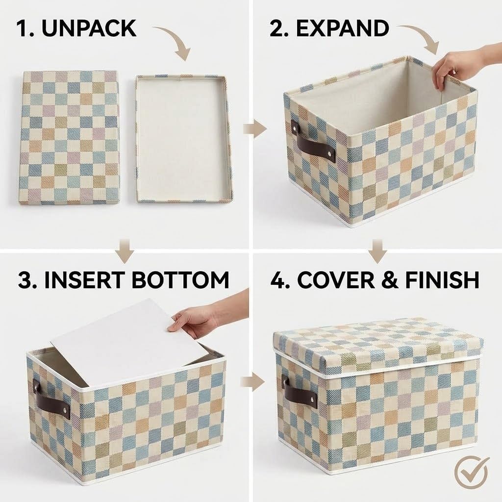 SUREMAX Decorative Storage Boxes with Lids, 19.7x15.7x11.6 in, Pastel Plaid