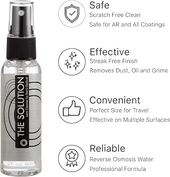 The Solution Lens Cleaner Spray | 2-2oz Alcohol Free Eyeglass Lens Cleaning Spray & 1 Microfiber Cleaning Cloth for Glasses, Lens, Screens