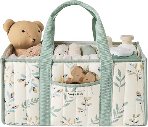 Miniatura 10 de Blissful Diary Organizador de pañales floral, elegante cesta de almacenamiento para guardería, regalo para baby shower, artículos esenciales