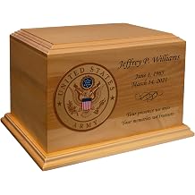 Mainely Urns Army Emblem Diplomat Solid Birch Cremation Urn - Solid Wood Urn for Ashes - 210 Cubic Inch Capacity