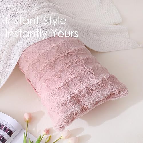 Vista 7 de Blush Pink Plush Body Pillow Case Fluffy Shaggy Faux Fur Pillow Cover Ultra Soft Warm Rabbit Fur Decorative Body Pillow Cover Long Pillowcase for