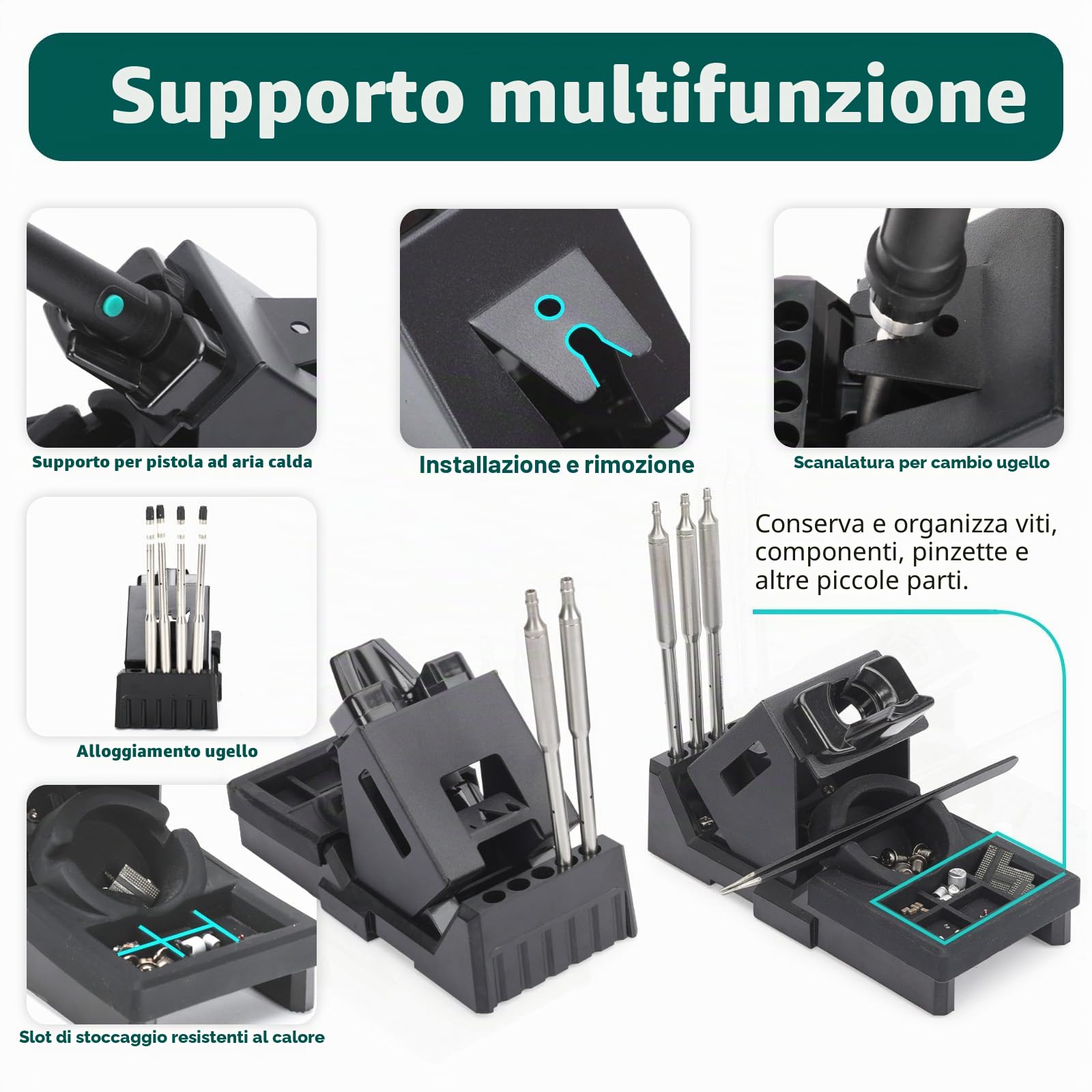 YIHUA 8509-I Saldatore Aria Calda, Stazione Saldante con Riscaldamento Rapido, Display Inclinabile, 3 Canali Preimpostati. 8 Ugelli per Rilavorazione e Riparazione SMD per la microsaldatura