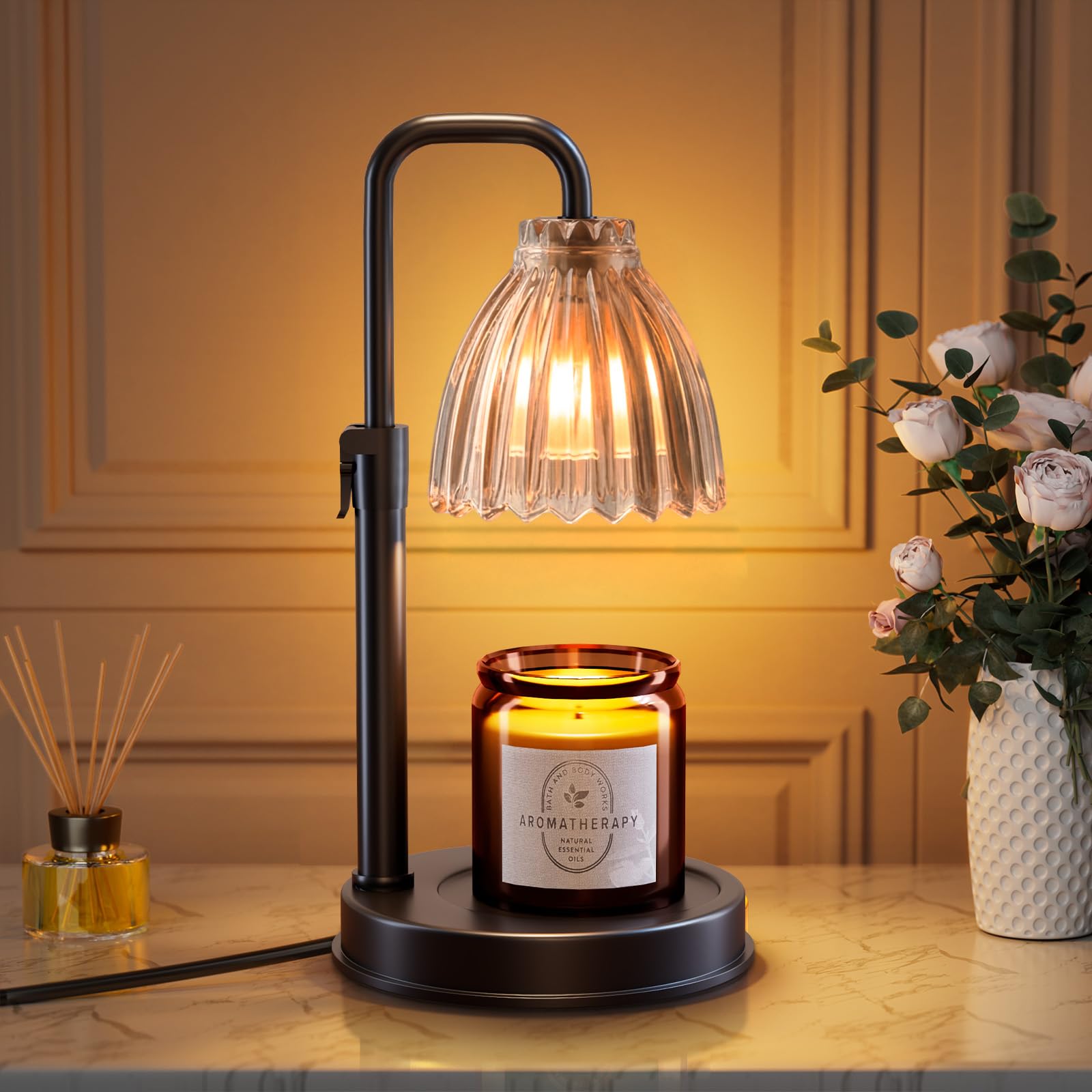 Hyrion Candle Warmer Lamp with Timer Dimmer Adjustable Height Wax Warmer for Scented Jar Candles Flameless Candle Melter