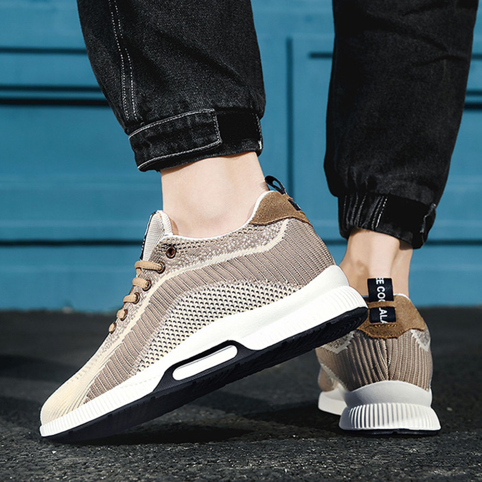 Zapatillas deportivas para hombre transpirables elevadoras de 6 cm – Zapatillas de running en malla, zapatillas de cuña con cordones, tenis de malla degradada, suela gruesa y trasera | Caminar