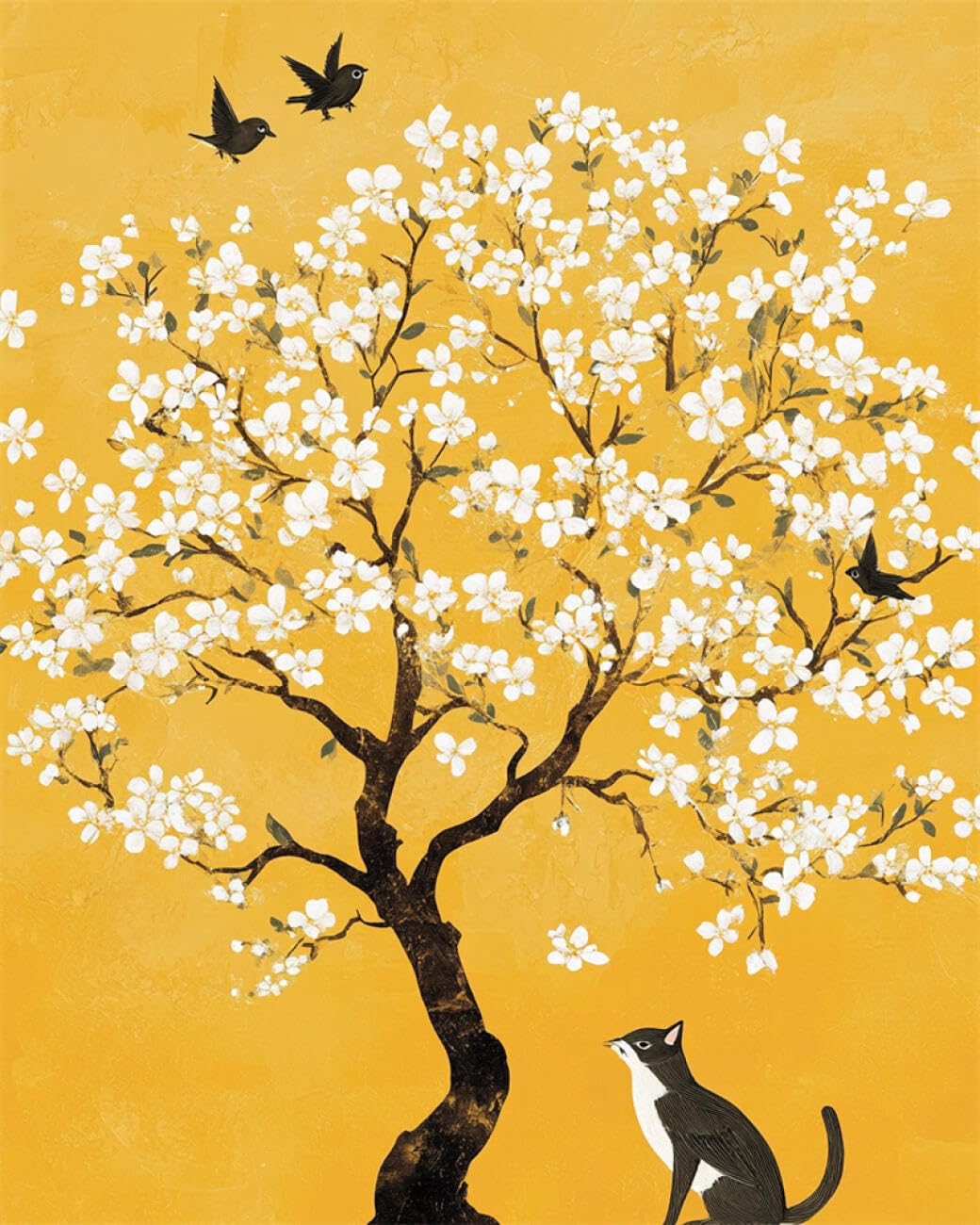 AMBATTERY Landscape Tapestry Kit Flowering Trees and Birds DIY Rugs Set with Printed Canvas Floor Mat Crochet Yarn Embroidery Hook Latch Carpet Tapestry for Home Decoration 35x46in