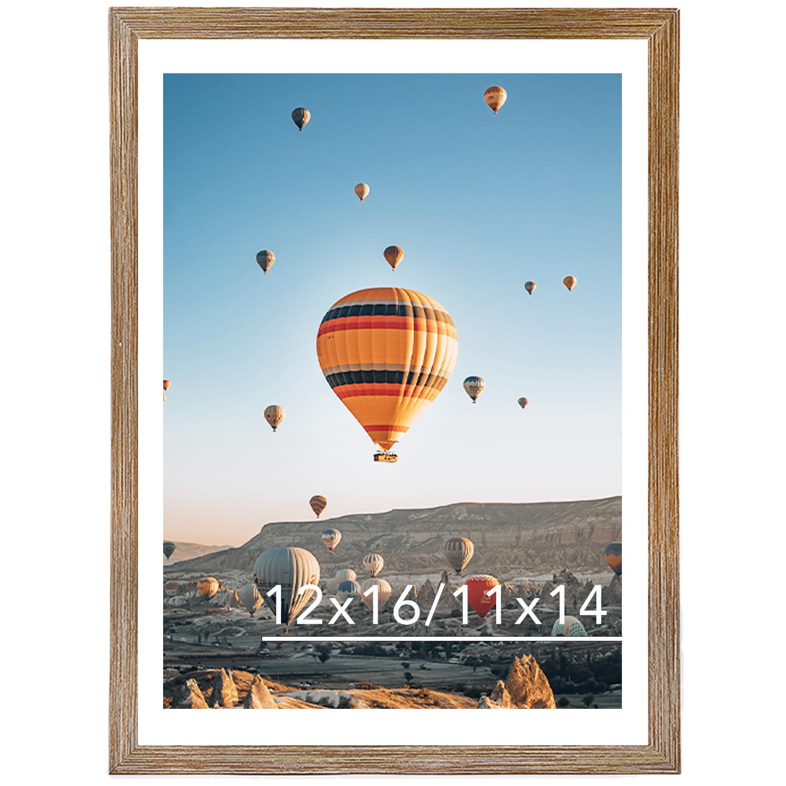 JCJMY 12x16 Picture Frame Rustic Brown with 11x14 Mat, Display Photo 11x14 with Mat or 12 x 16 Without Mat, Wall Hanging Large Frame with Plexiglass, Rustic Brown