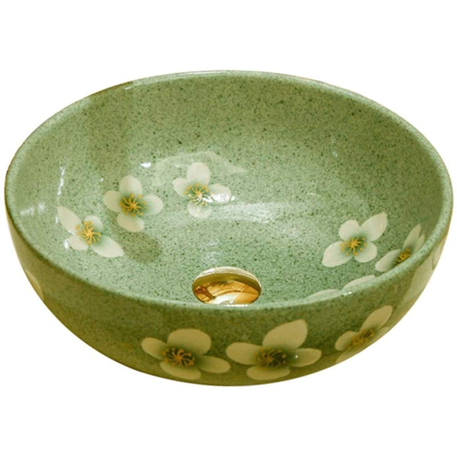 Gljtuo Creative Ceramic Wash Basin,Household Bathroom Round Counter Basin - European Style Countertop Art Basin - Bathroom Accessories Ceramic Container Sink