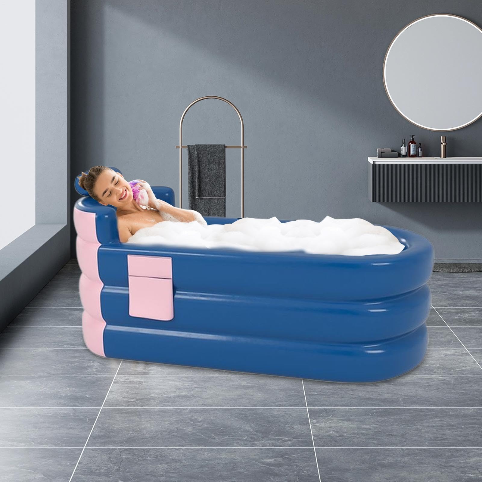Vasca Da Bagno Gonfiabile Per Adulti Vasca Da Bagno Gonfiabile Portatile | Pieghevole Per Adulti Bambini Famiglia Interno Esterno Giardino Cortile Campeggio Viaggio Camper Spiaggia Piscina Spa Pic