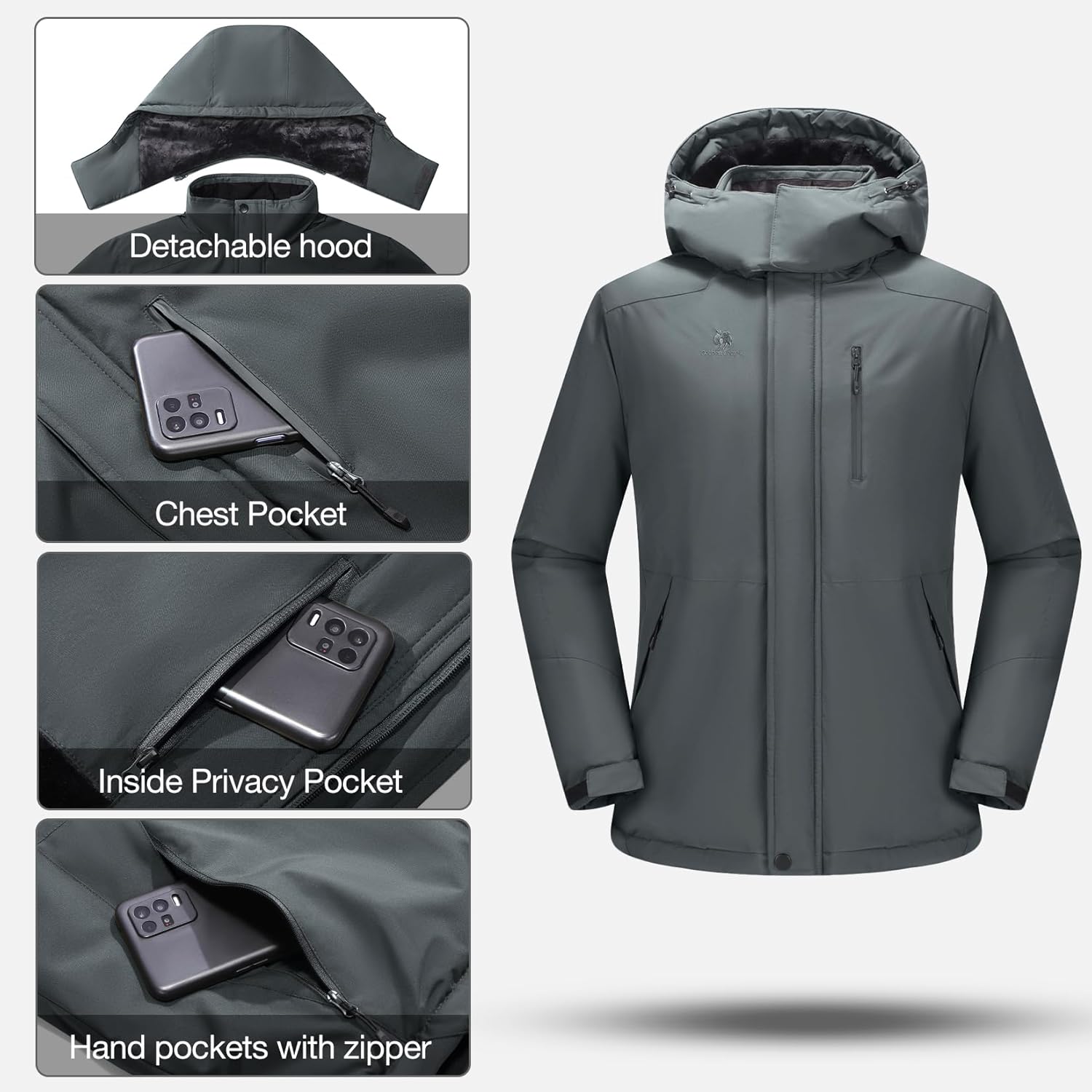 CAMELSPORTS Men's Winter Jacket, Windproof Waterproof Ski Snow Coat, Thermal Insulated Puffer Parka for Cold Weather - Image 4