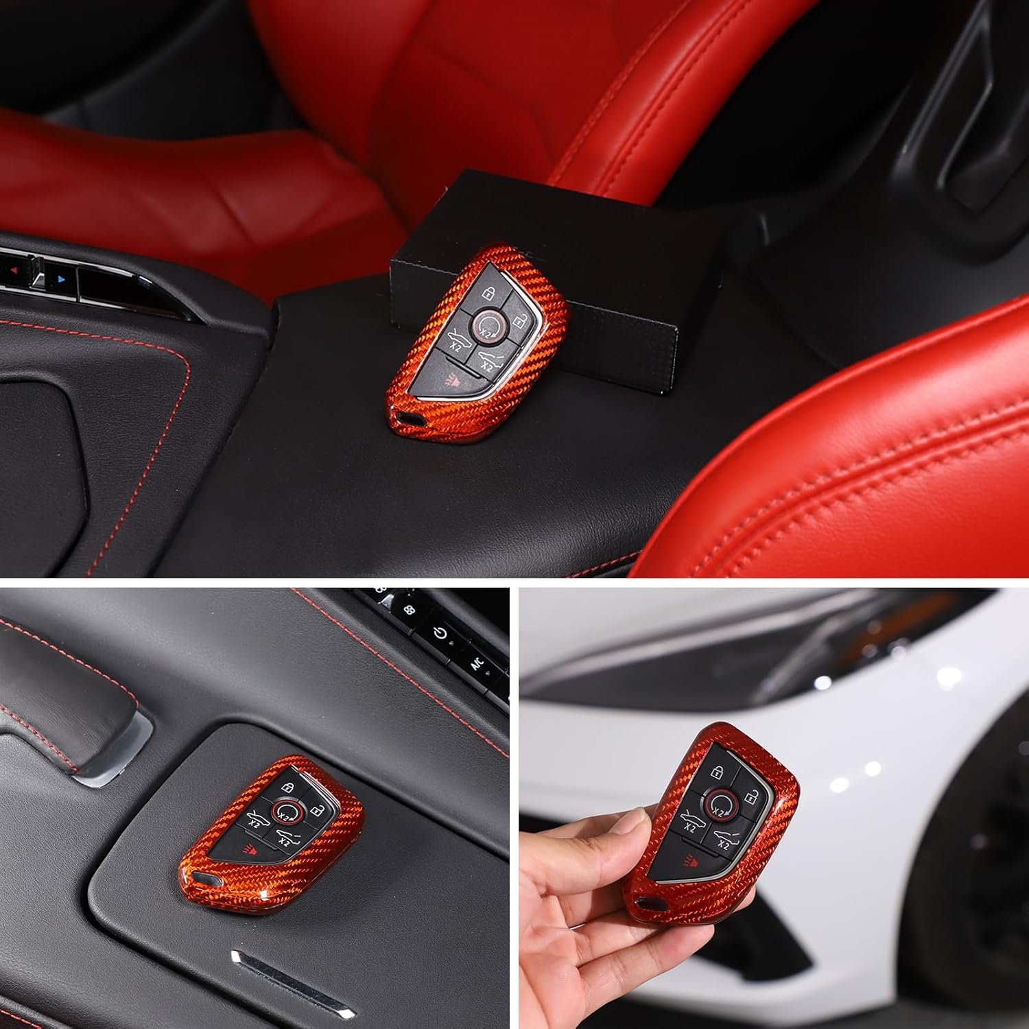 Key Fob Case Cover for Chevrolet Corvette C8 2020-2025, Real Carbon Fiber Key Fob Remote Cover Shell Car Key Protection (Orange)