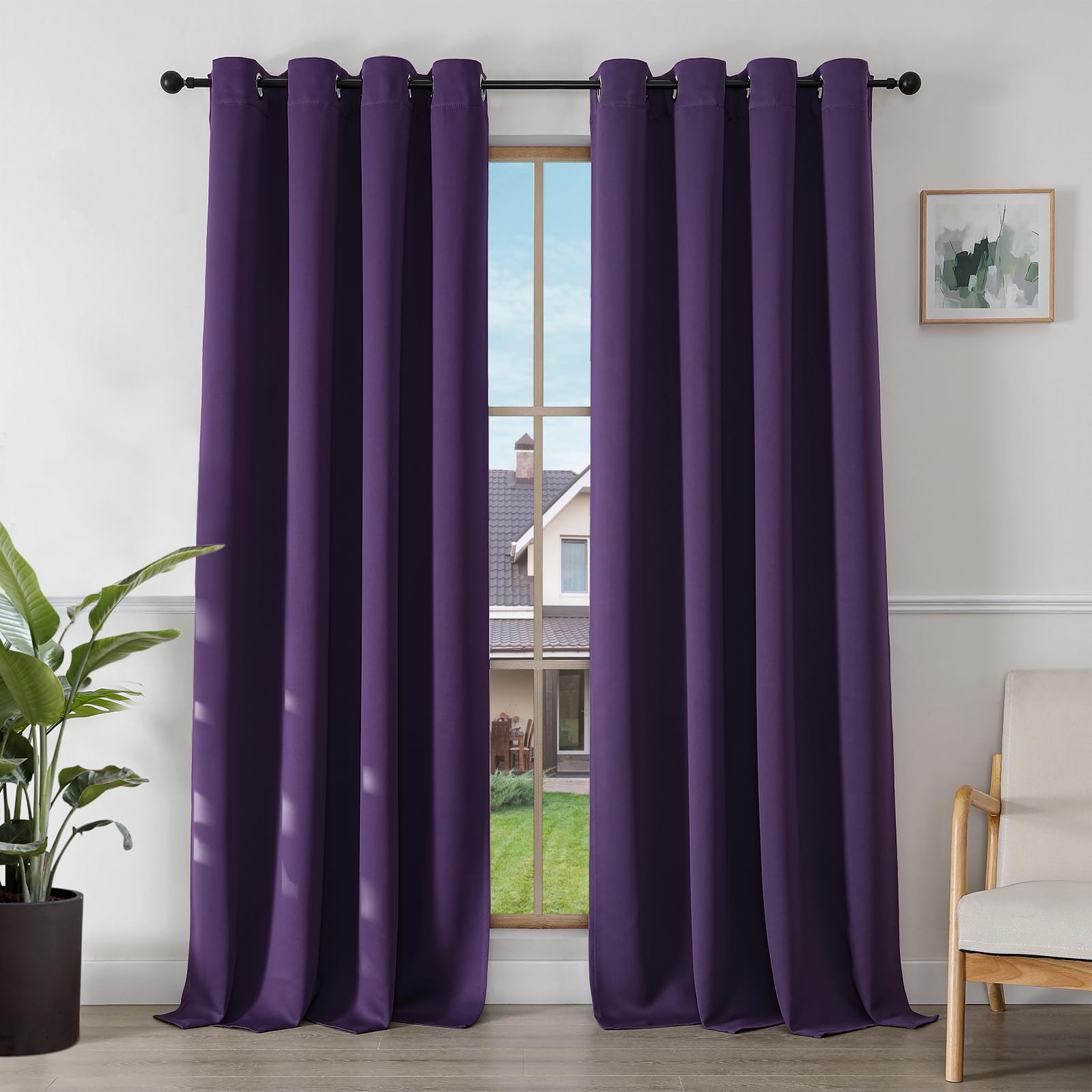 Joydeco Tende Oscuranti per Interni 2 Pezzi, Tende Termiche con Occhielli per Soggiorno Moderne, Cameretta Bambini, Camera da Letto Blackout Curtains(2xL140xA260,Viola Scuro)