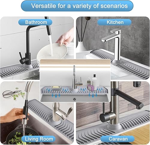 Miniatura 7 de Protector contra salpicaduras para fregadero de cocina, alfombrilla de silicona de 24 pulgadas para protectores de fregadero de cocina, bandeja