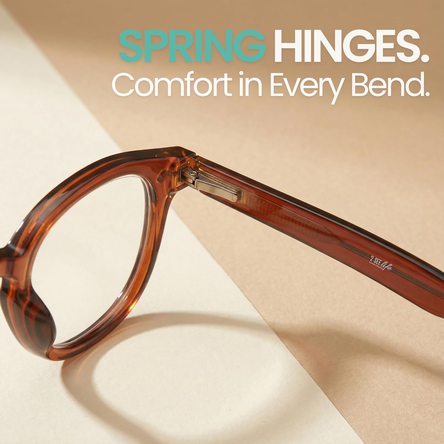 2SeeLife Retro Round Reading Glasses for Men and Women – Narrow-Medium Fit, Premium Readers Spring Hinges, Solid & Sturdy, Brown, +3.00 - Image 6