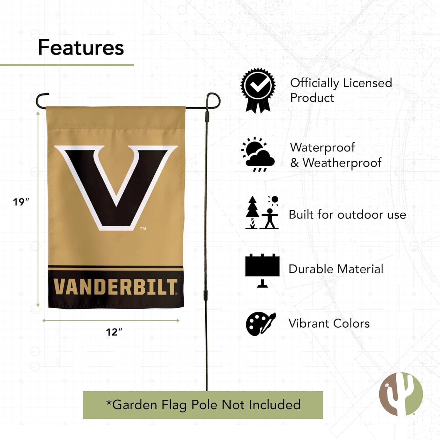 Desert Cactus Vanderbilt University VU Garden Flag – 19 x 12 inch Vanderbilt Commodores Banner, For Outdoor Display and Events (Design B) - Image 4
